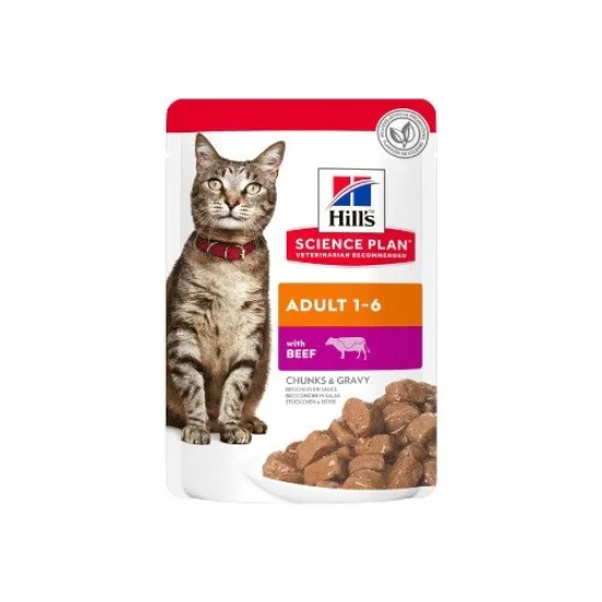 Консерви за котка Hills Hills SP Adult Beef- пауч за котки с телешко в сос