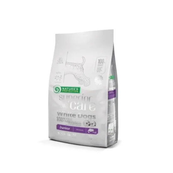 Natures Protection Храна за кучета с бяла козина Natures Protection White dog All Breeds Junior-За бяла козина, за подрастващи със сьомга