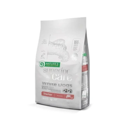 Natures Protection White dog Starter-За бяла козина, за подраставщи със сьомга