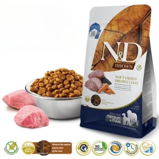 Храна за куче ND Spirulina ND Brown dog Medium Maxi Adult- суха храна за кучета с кафява козина