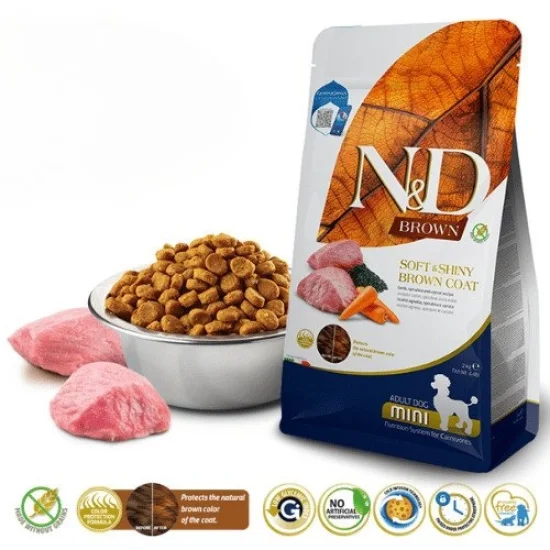 Храна за куче ND Spirulina ND Brown dog Mini Adult- суха храна за кучета с кафява козина