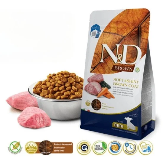 Храна за куче ND Spirulina ND Brown dog Mini Puppy- суха храна за подрастващи кафяви кучета