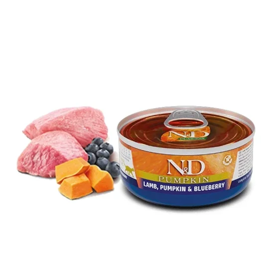 Консерви за котка Farmina ND ND Pumpkin- консерви за котка с агне тиква и боровинки, 70 гр