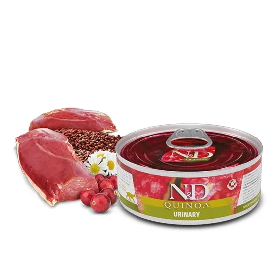 Консерви за котка Farmina ND ND Quinoa Urinary- консерви за котка с патешко и червена боровинка, 80 гр