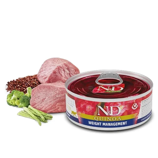Консерви за котка Farmina ND ND Quinoa Weight Management- консерви за котка с агне и броколи, 80 гр