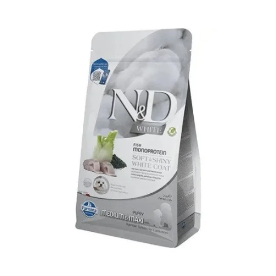 Храна за куче ND Spirulina ND White dog Medium Maxi Puppy- суха храна за подрастващи бели кучета